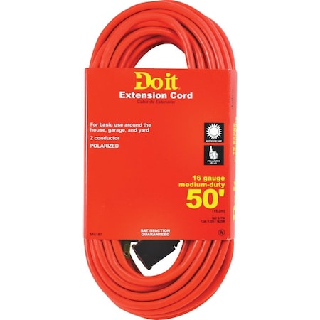 All-Source SJTW Extension Cord, 16 AWG, Outdoor, 16/2, 1 Outlets, Orange, 50 ft OU-JTW162-50-OR